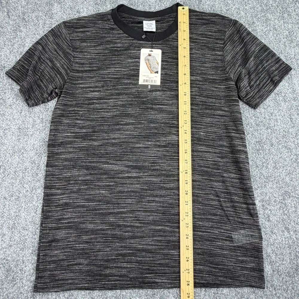 Level Ten T Shirt Mens Small Black Melange Knit Short Sleeve Poly Viscose NWT